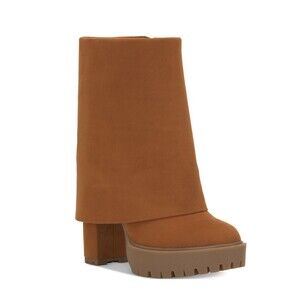 INC Womens 8.5 M Cognac Brown Acelina Cuff High Heel Platform Dress Boots NIBKF6